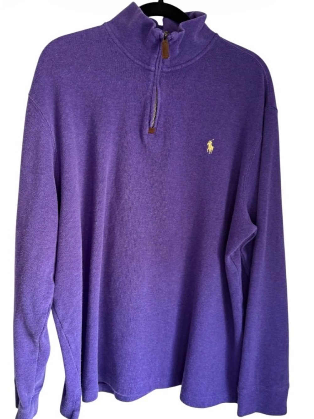 Ralph Lauren Purple Quarter-Zip Crewneck Sweater with Yellow Pony